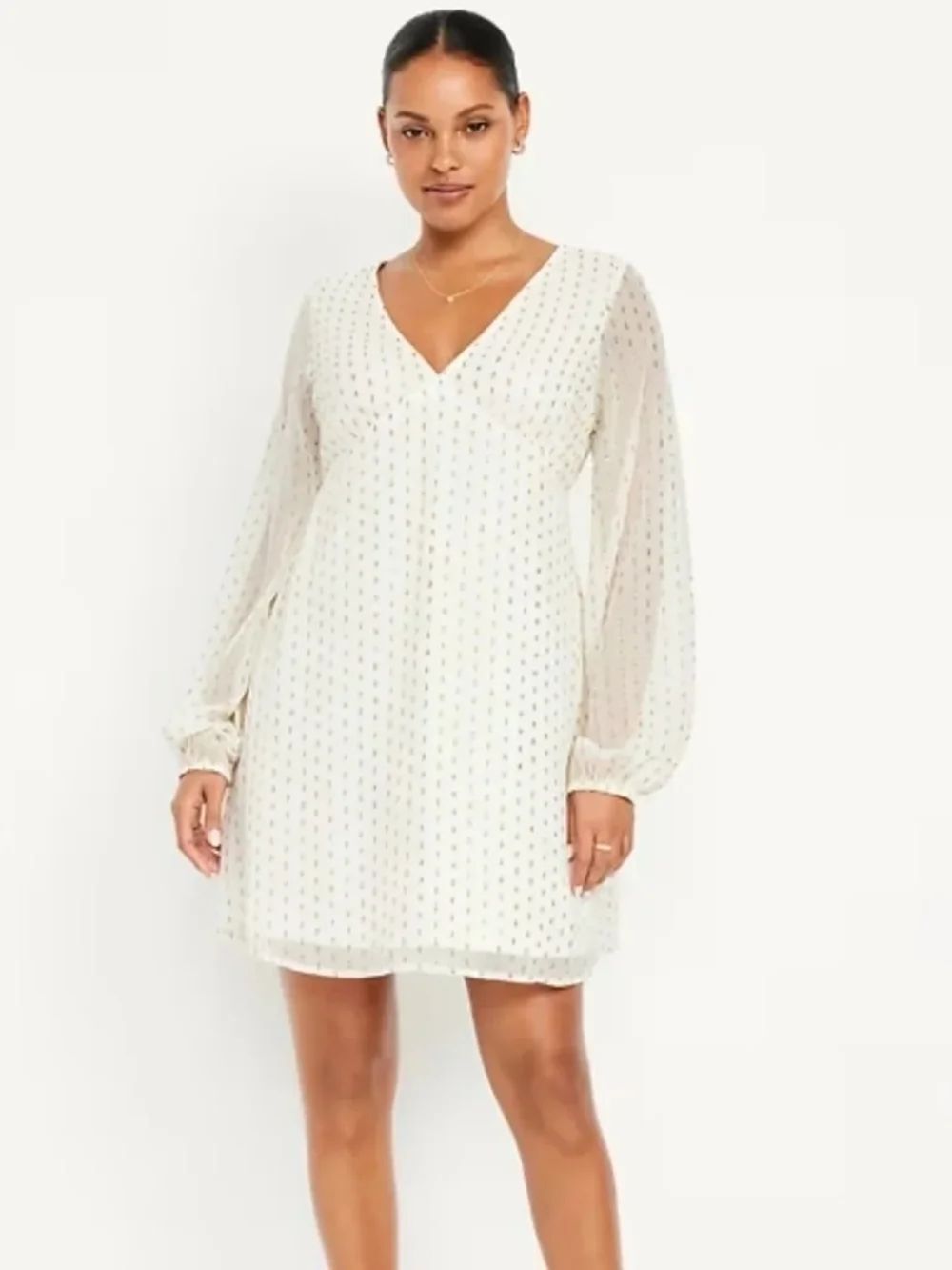 Old Navy Ivory Dot V‑Neck Mini Dress